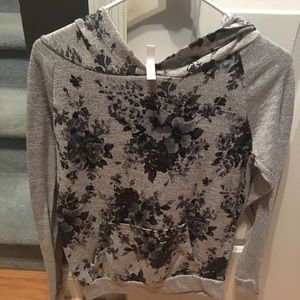 Gray floral pull over hoodie